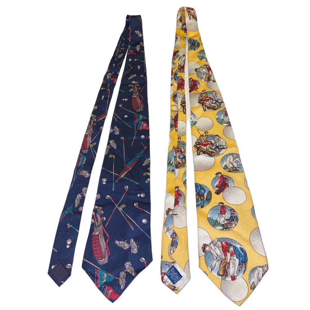 Vintage Prestige Jos. A. Bank Lot of 2 100% Silk Neck Ties USA Made Golf Golfing